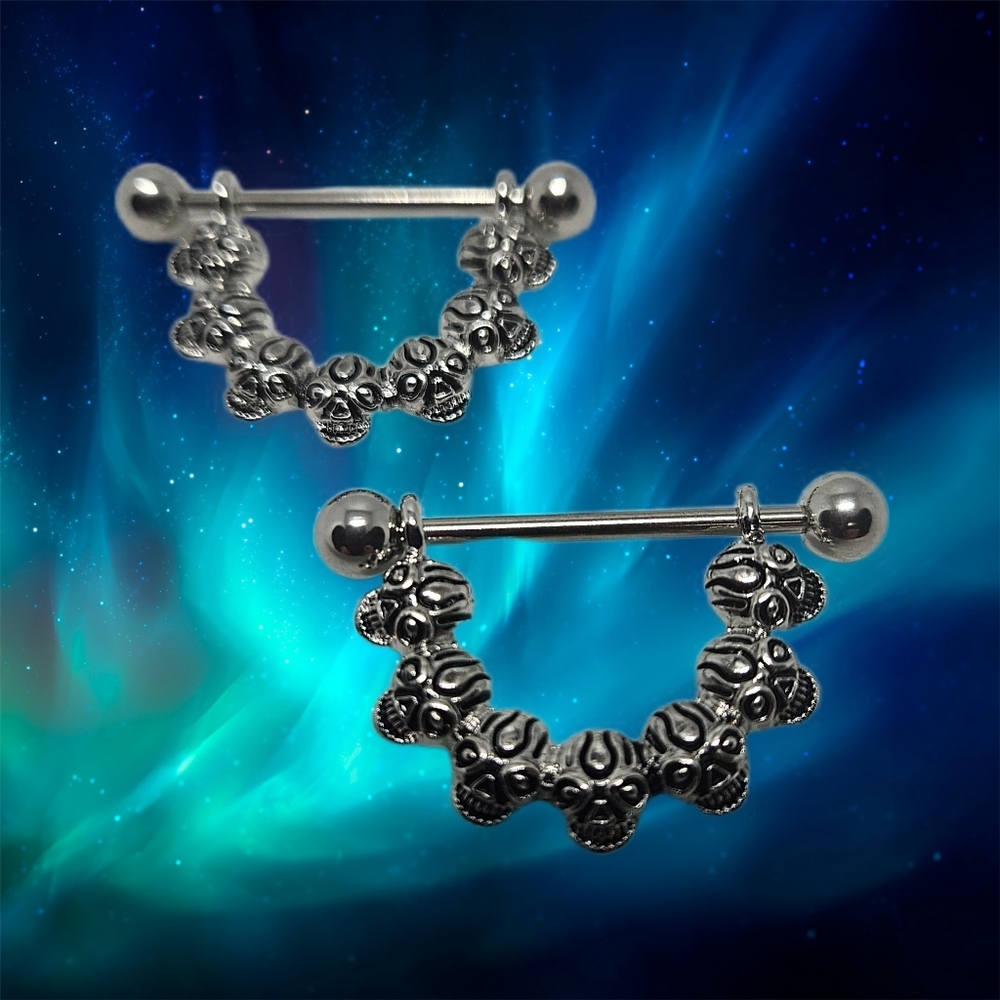 Skull Nipple Rings  Lucky 7 Surgical Steel 14GA 1.6mm Length 7/8" Body Jewelry